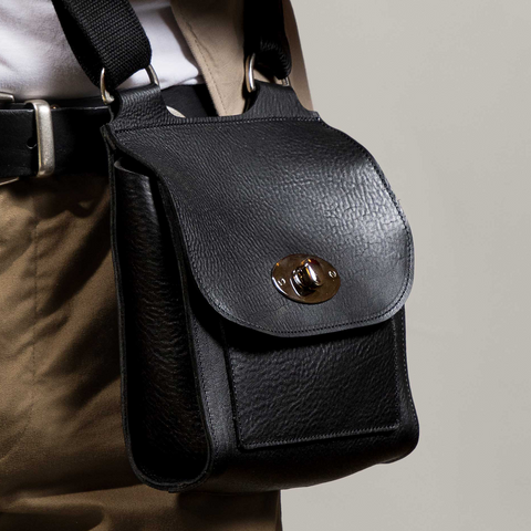 Black Mini-Turnlock Leather Shoulder Bag