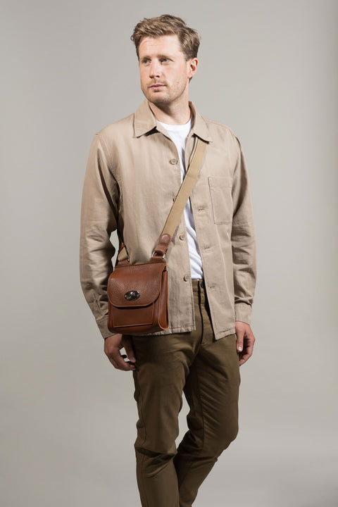 Tan Mini-Turnlock Leather Shoulder Bag