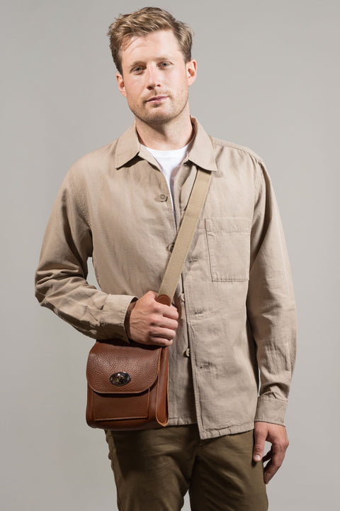 Tan Mini-Turnlock Leather Shoulder Bag