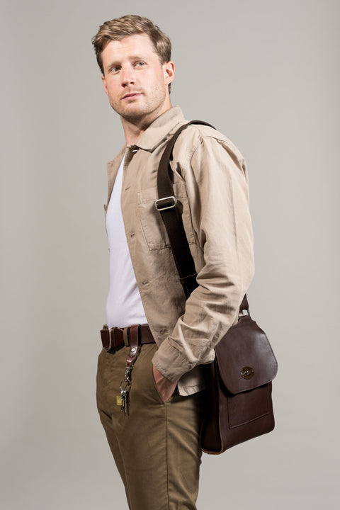 Brown Leather Turnlock Shoulder Bag