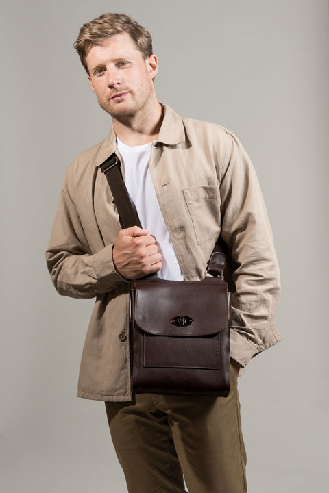 Brown Leather Turnlock Shoulder Bag