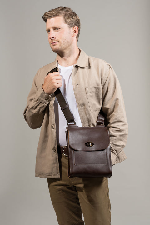 Brown Leather Turnlock Shoulder Bag