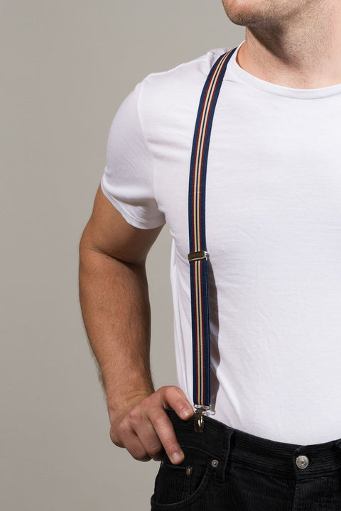 Pinstripe Navy Beige and Burgundy Trouser Braces