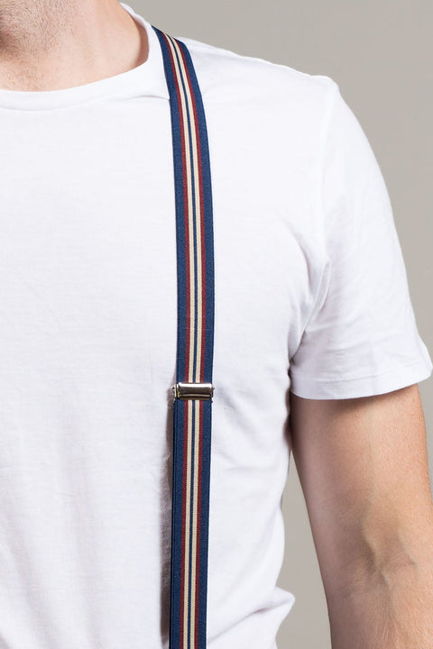 Pinstripe Navy Beige and Burgundy Trouser Braces