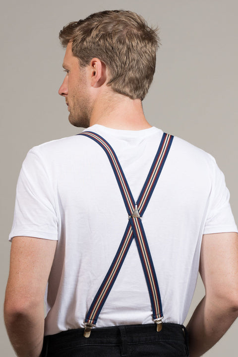 Pinstripe Navy Beige and Burgundy Trouser Braces