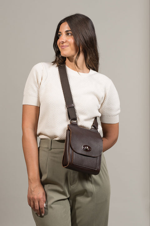 Brown Mini-Turnlock Leather Shoulder Bag