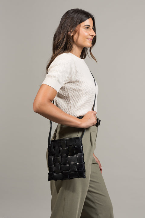 Chiku Geometric Black Leather Crossbody Bag