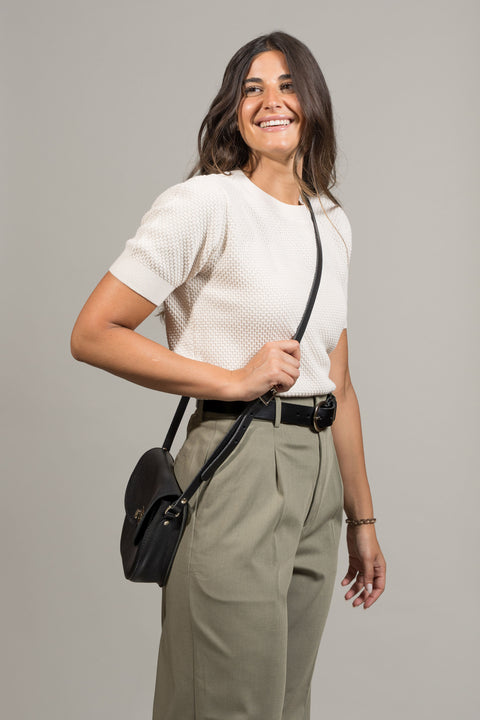 Darcy Black Leather Shoulder Bag