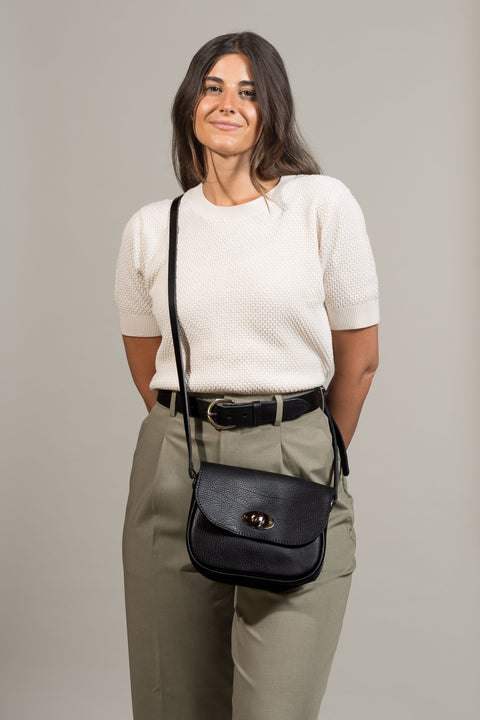 Darcy Black Leather Shoulder Bag