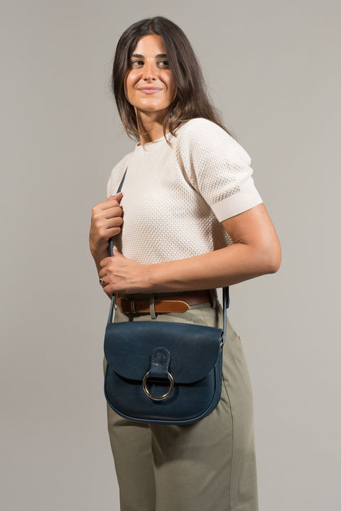 Mini-Belle Navy Leather Crossbody Bag