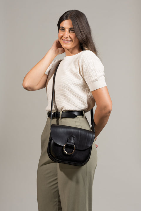Mini-Belle Black Leather Crossbody Bag