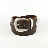 Brown 1 1/2" 3 Part Buckle Leather Belt