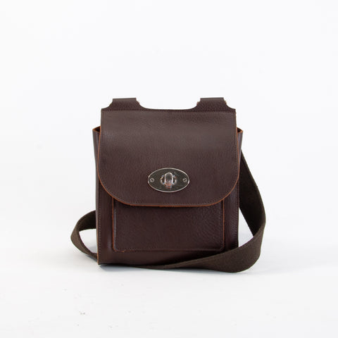 Brown Mini-Turnlock Leather Shoulder Bag