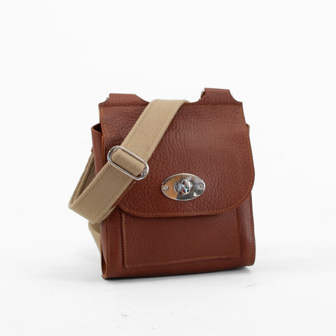Tan Mini-Turnlock Leather Shoulder Bag