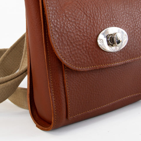 Tan Mini-Turnlock Leather Shoulder Bag