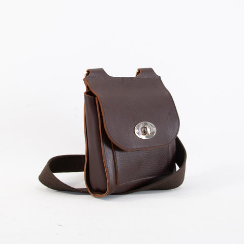 Brown Mini-Turnlock Leather Shoulder Bag