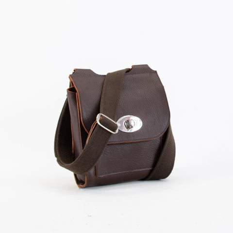 Brown Mini-Turnlock Leather Shoulder Bag