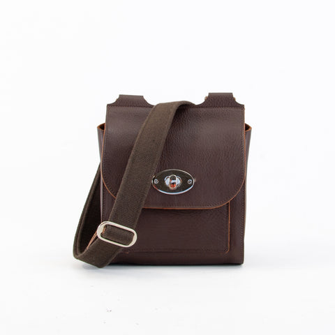 Brown Mini-Turnlock Leather Shoulder Bag
