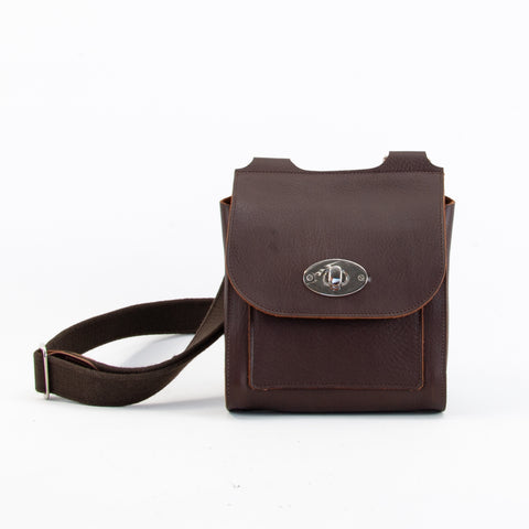 Brown Mini-Turnlock Leather Shoulder Bag