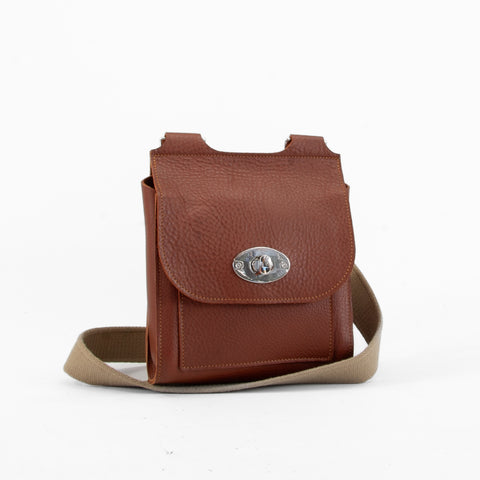 Tan Mini-Turnlock Leather Shoulder Bag