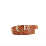 Buckle and Loop 1 1/8" Tan Tooled Leather Belt