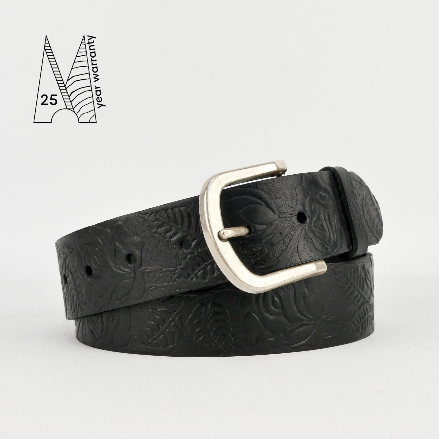 Rose & Leaf Tooled 1 1/2" Black Classic Belt