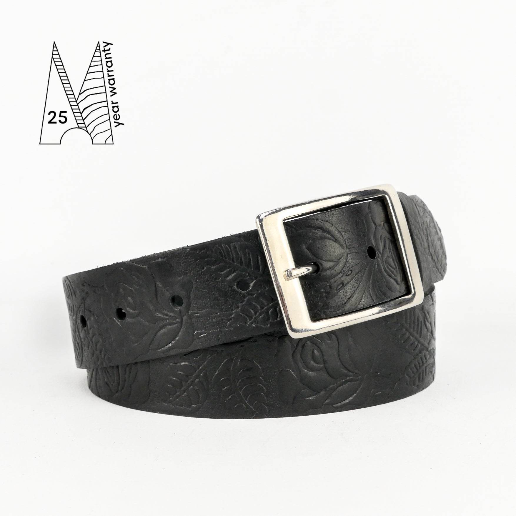 Rose & Leaf Tooled 1 1/2" Black Classic Belt