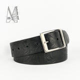 Rose & Leaf Tooled 1 1/2" Black Classic Belt
