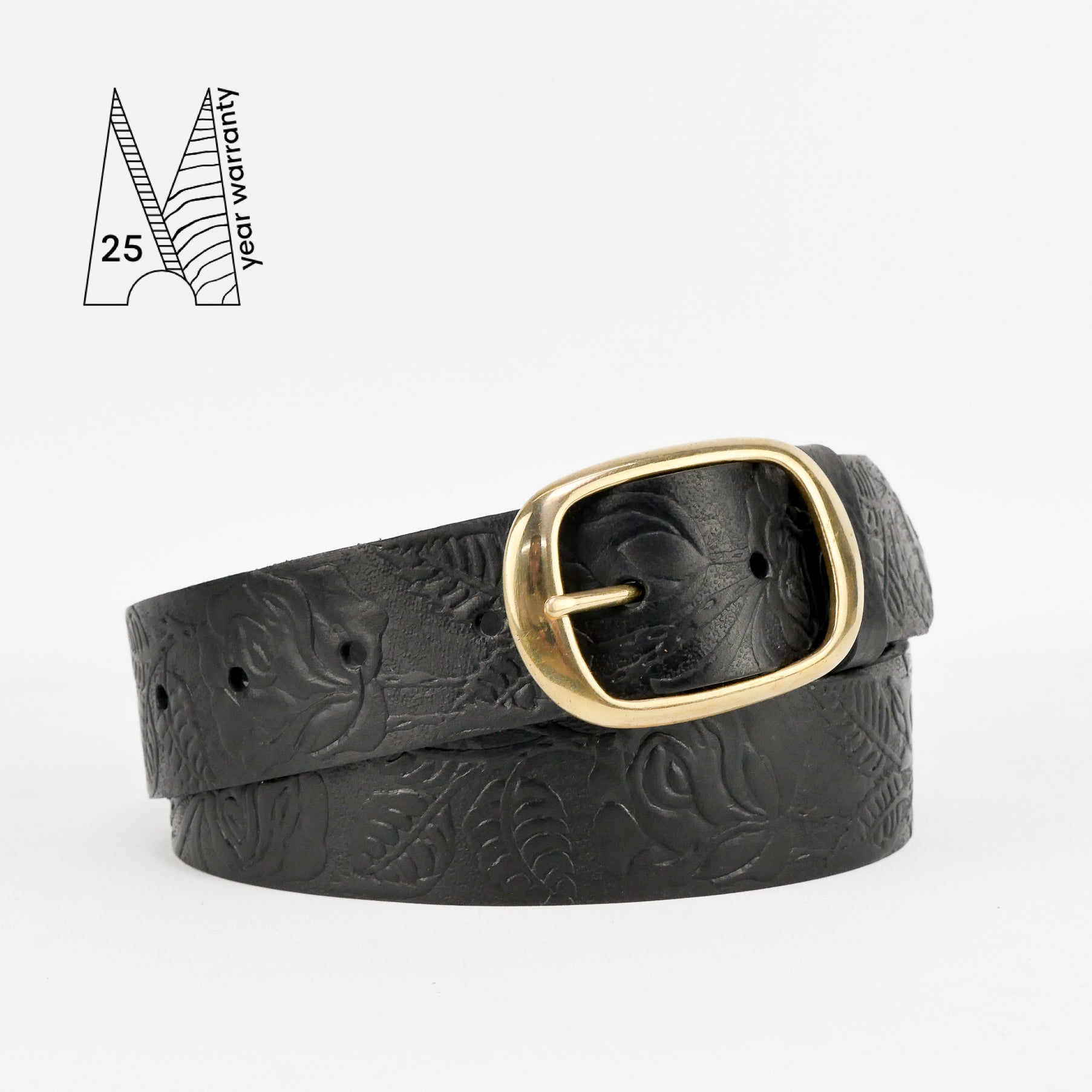 Rose & Leaf Tooled 1 1/2" Black Classic Belt