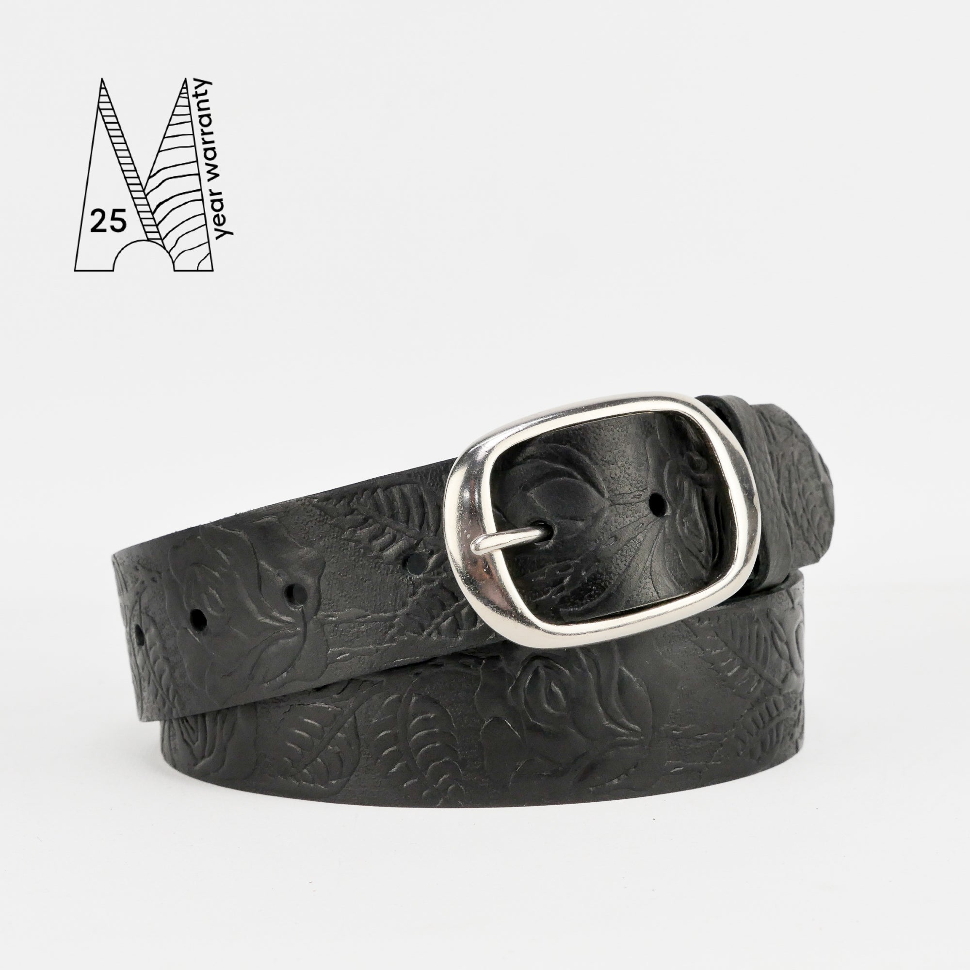 Rose & Leaf Tooled 1 1/2" Black Classic Belt
