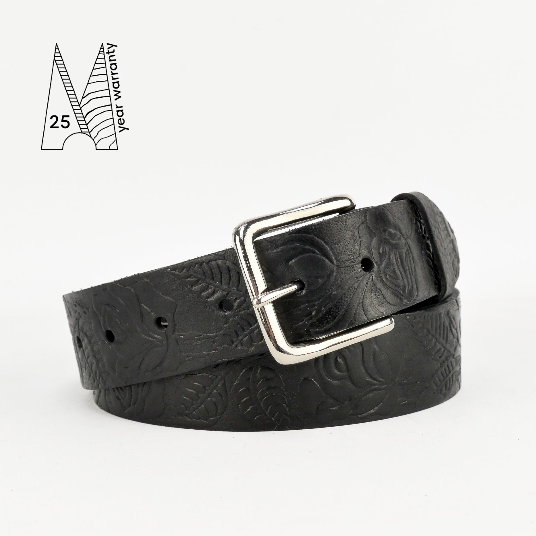Rose & Leaf Tooled 1 1/2" Black Classic Belt