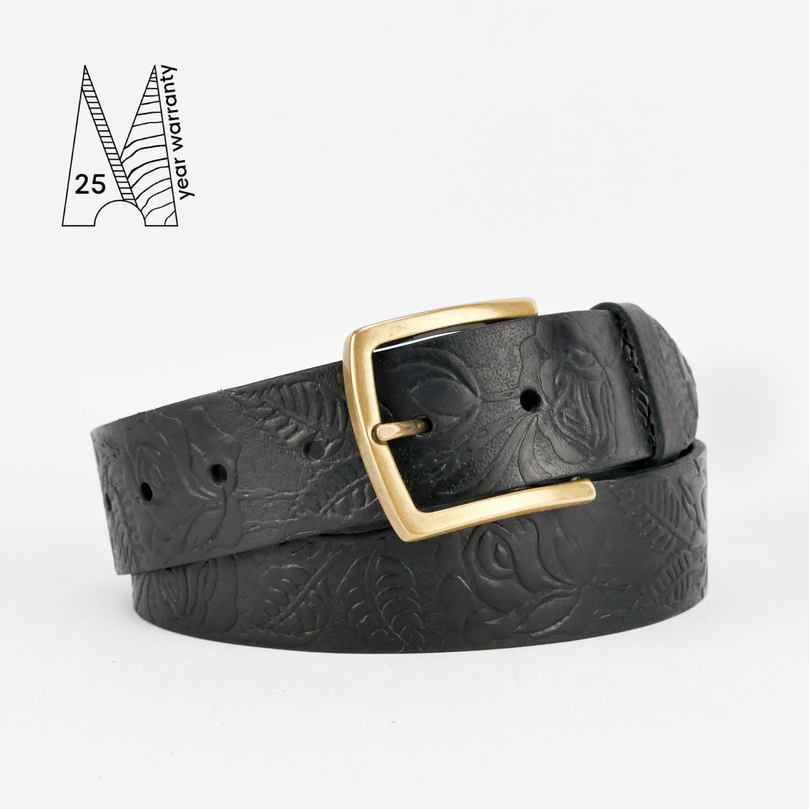 Rose & Leaf Tooled 1 1/2" Black Classic Belt