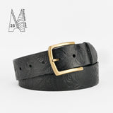 Rose & Leaf Tooled 1 1/2" Black Classic Belt