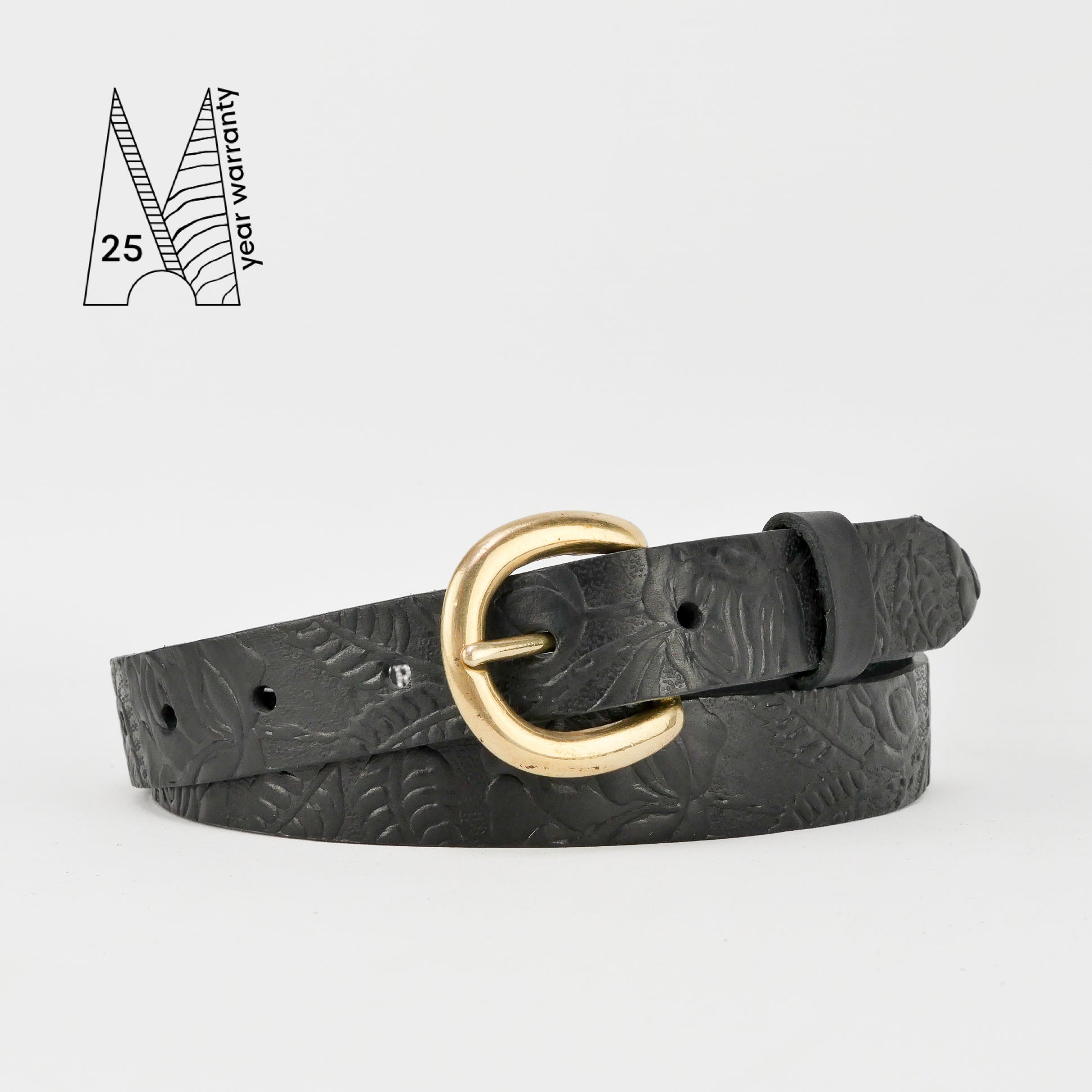 1" Tooled Classic Black Leather Belt
