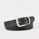 Picture of black leather belt with buckle ideal to wear with a suit.