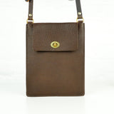 Flat Brown Leather Turnlock Bag