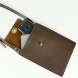 Flat Brown Leather Turnlock Bag