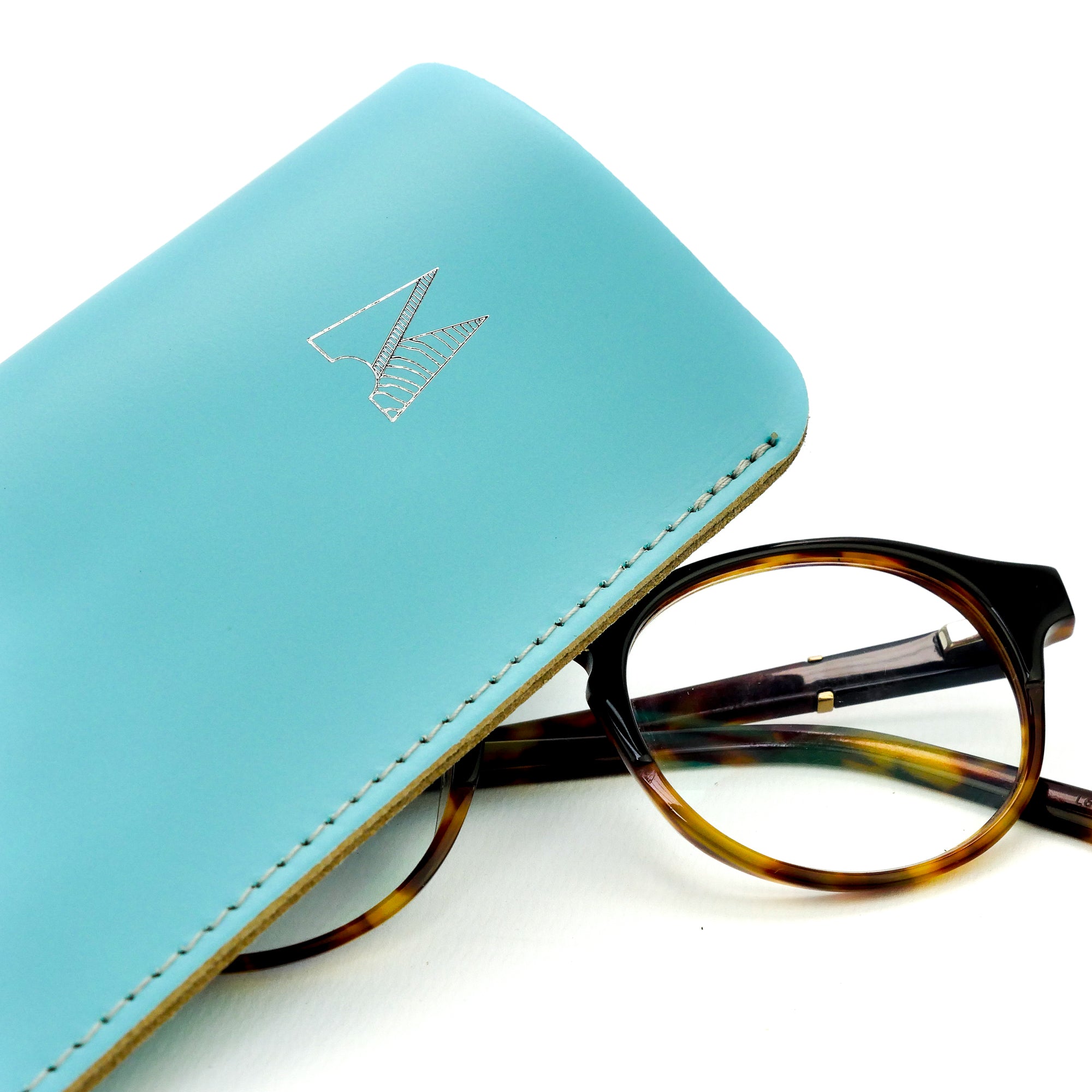 Sky Blue Leather Glasses Case - Chroma