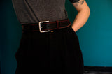Black Leather Belt with Burgundy Stitching | 1 1/2" Wide | 31" - 33"