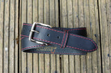 Black Leather Belt with Burgundy Stitching | 1 1/2