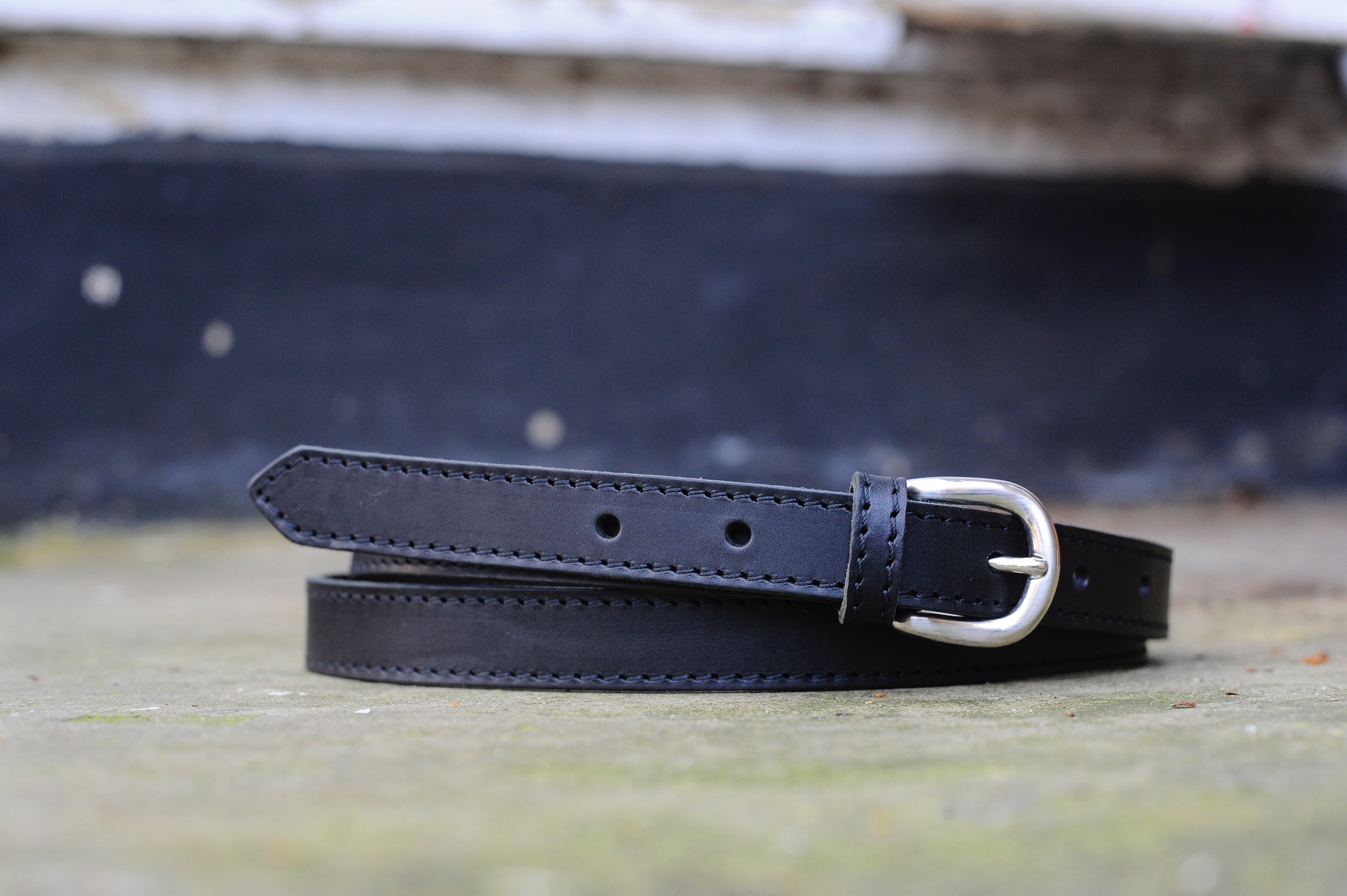 Black Leather Belt with Stitching | 3/4" Wide