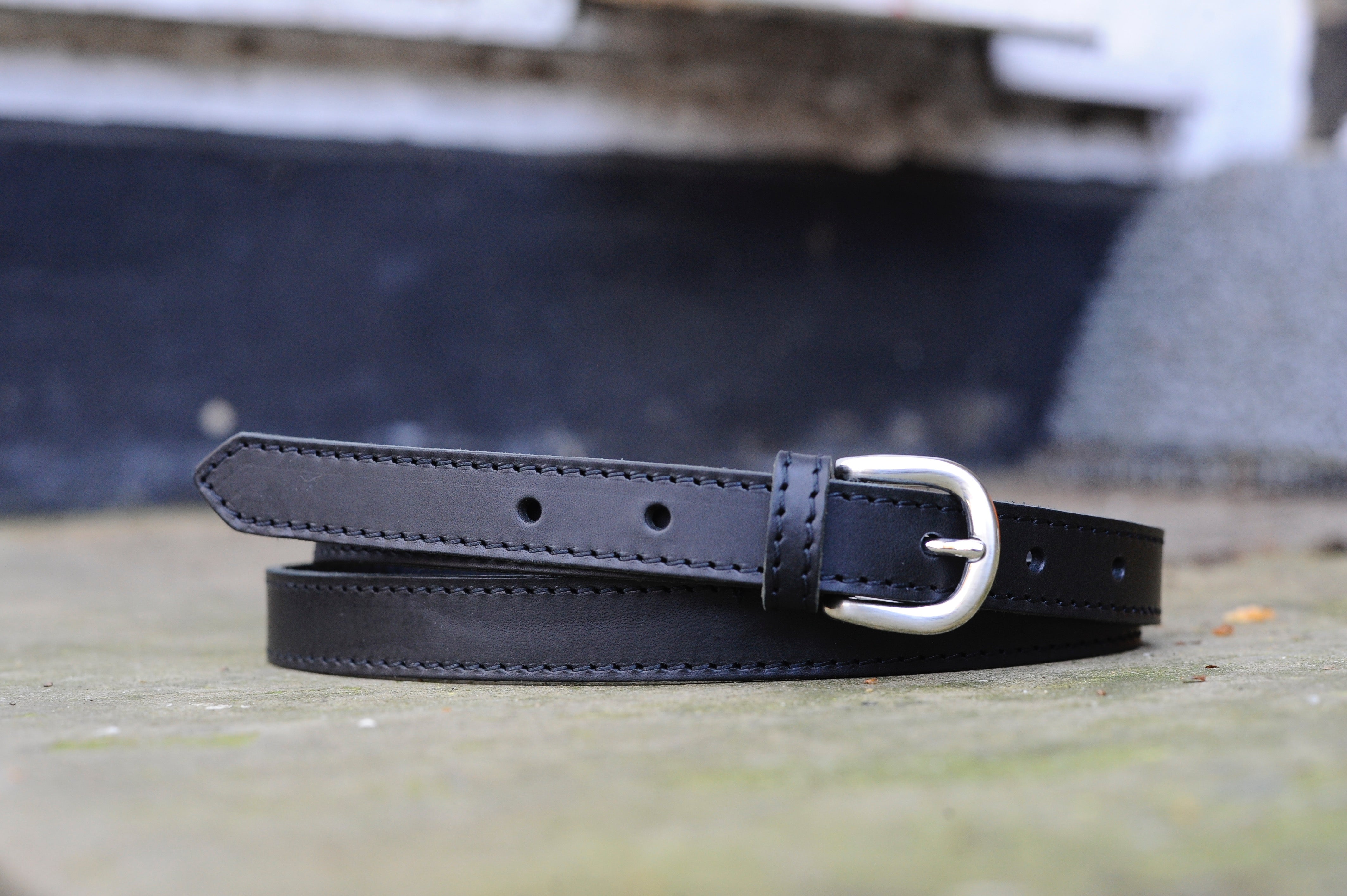 Black Leather Belt with Stitching | 3/4" Wide