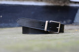 Gloss Black Leather Belt with Stitching | 1 1/8" Wide | 30" - 33"