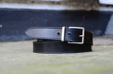 Gloss Black Leather Belt with Stitching | 1 1/8" Wide | 30" - 33"