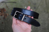 Gloss Black Leather Belt with Stitching | 1 1/8" Wide | 30" - 33"