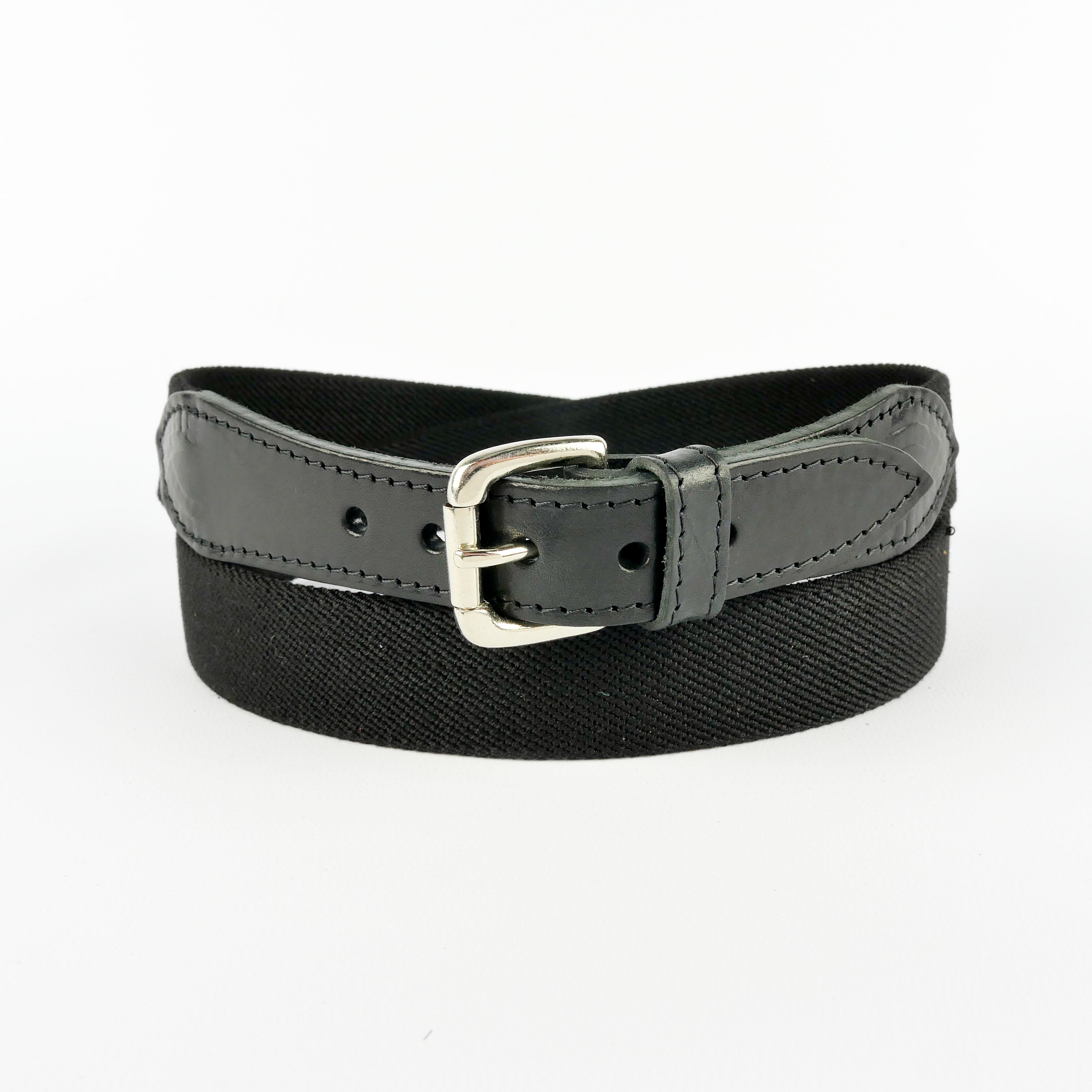 Black Narrow Leather Trimmed Elasticated Belt