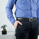 Leather Trimmed Webbing Belt Black and Grey