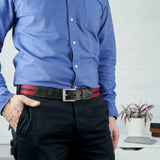 Leather Trimmed Webbing Belt Red and Navy