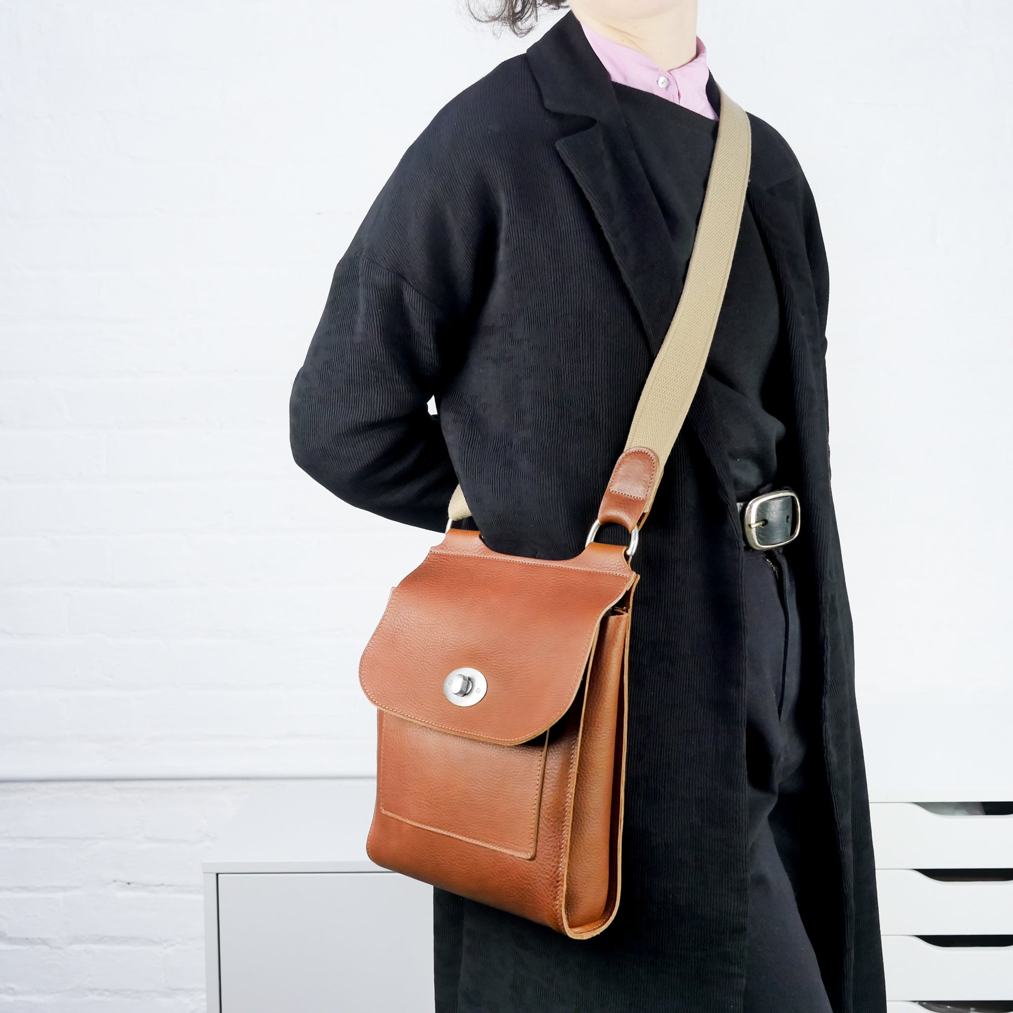 Tan Leather Turnlock Shoulder Bag