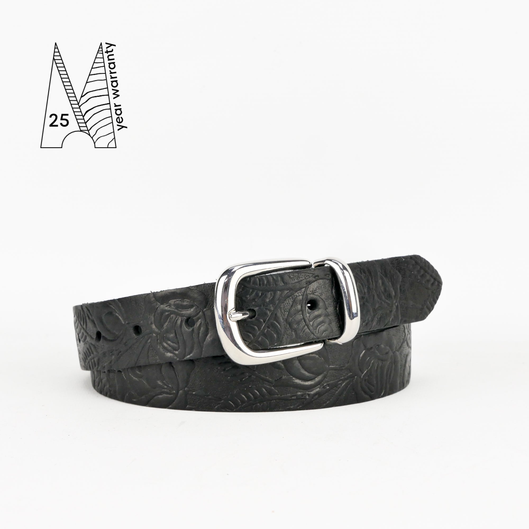Buckle and Loop 1 1/8" Black Tooled Leather Belt